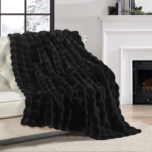 Bubble Faux Fur Throw Blanket – Ultra Soft, Cozy Luxury Blanket for Bed & Sofa | Plush Textured Winter Decor Accent