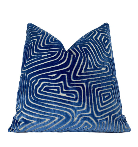 Maze Velvet Throw Pillow Cover – Luxe Cut Velvet in Bronze, Gold & Cobalt Blue | Designer Home Accents Made in USA